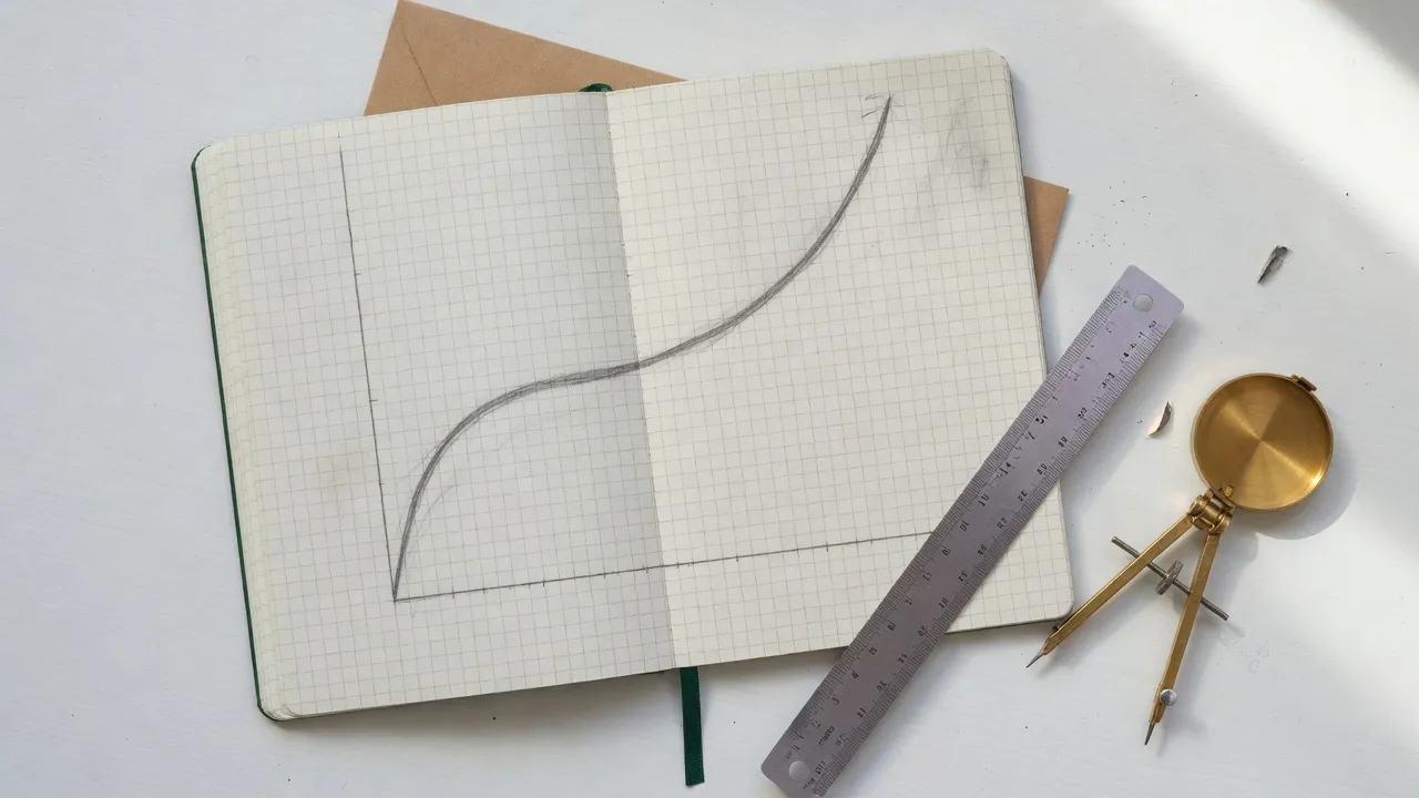 Ahşap masa üzerinde açık duran kareli defter ve kurşun kalem